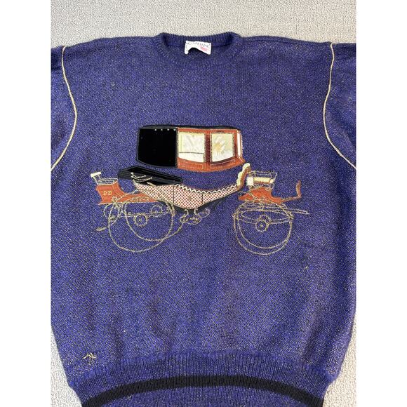 Vintage Dino Valiano Sweater Knit Mohair Embroidered Carriage Germany US Size 10 - Picture 3 of 11